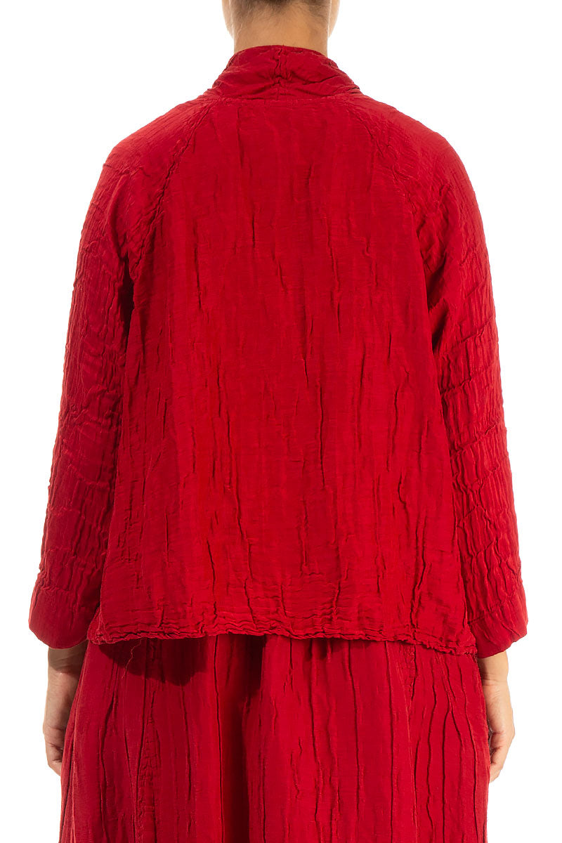Open Crinkled Red Silk Linen Jacket 2