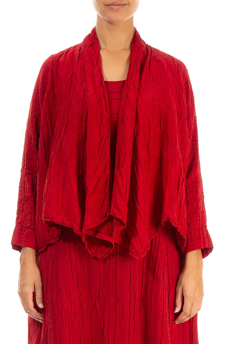 Open Crinkled Red Silk Linen Jacket 1