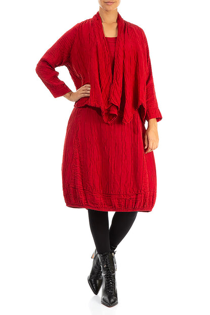 Open Crinkled Red Silk Linen Jacket 4