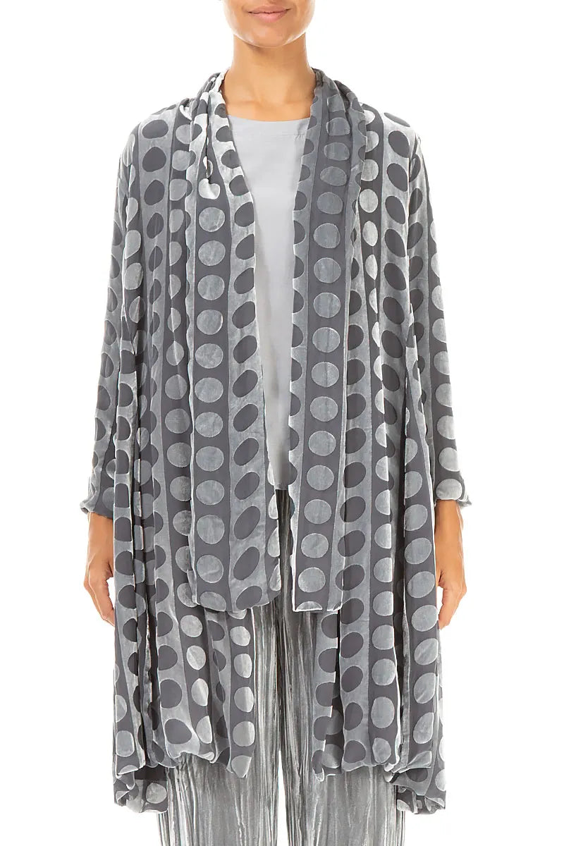 Open Devoré Bubble Lines Silver Silk Velvet Jacket