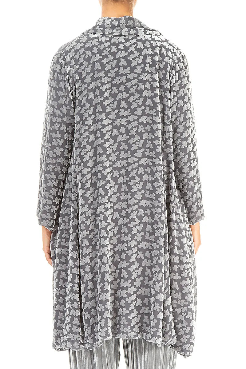 Open Devoré Petals Silver Silk Velvet Jacket