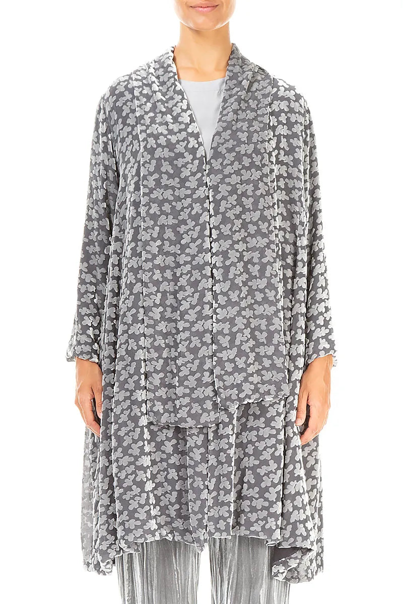 Open Devoré Petals Silver Silk Velvet Jacket