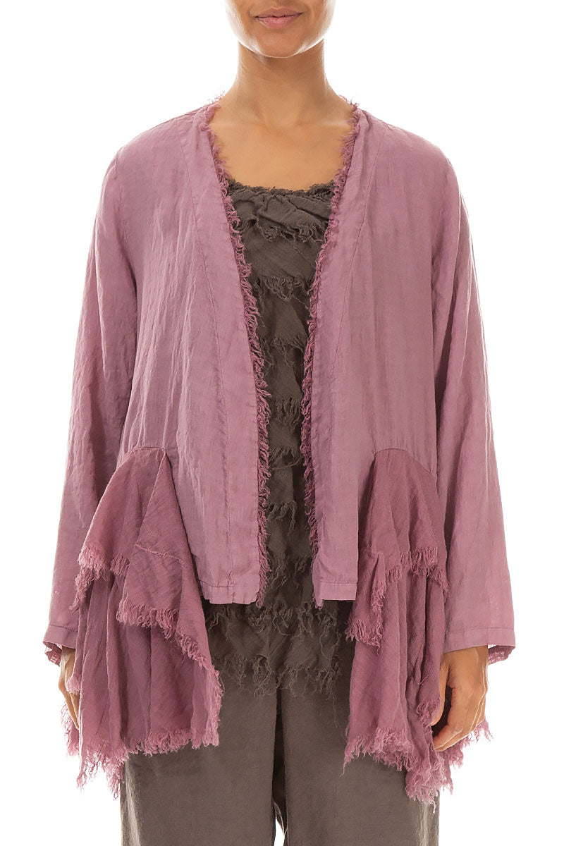 Open Fringed Mauve Taupe Linen Jacket 1