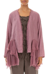 Open Fringed Mauve Taupe Linen Jacket 1