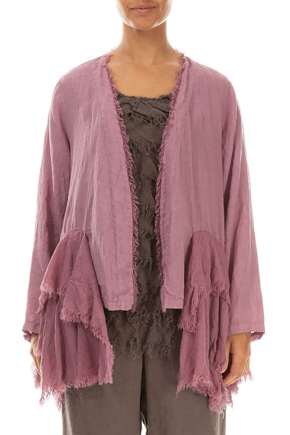 Open Fringed Mauve Taupe Linen Jacket 1