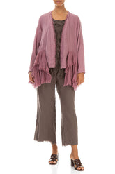 Open Fringed Mauve Taupe Linen Jacket 4