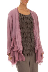 Open Fringed Mauve Taupe Linen Jacket 3