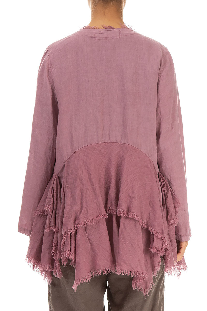 Open Fringed Mauve Taupe Linen Jacket 2