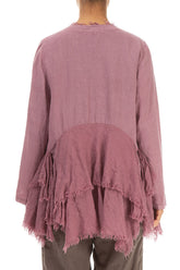 Open Fringed Mauve Taupe Linen Jacket 2