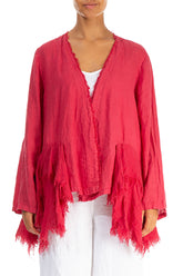Open Fringed Raspberry Linen Jacket 1