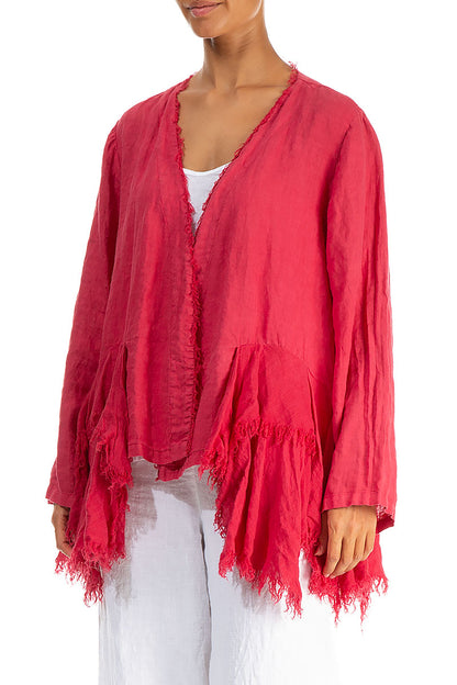Open Fringed Raspberry Linen Jacket 3