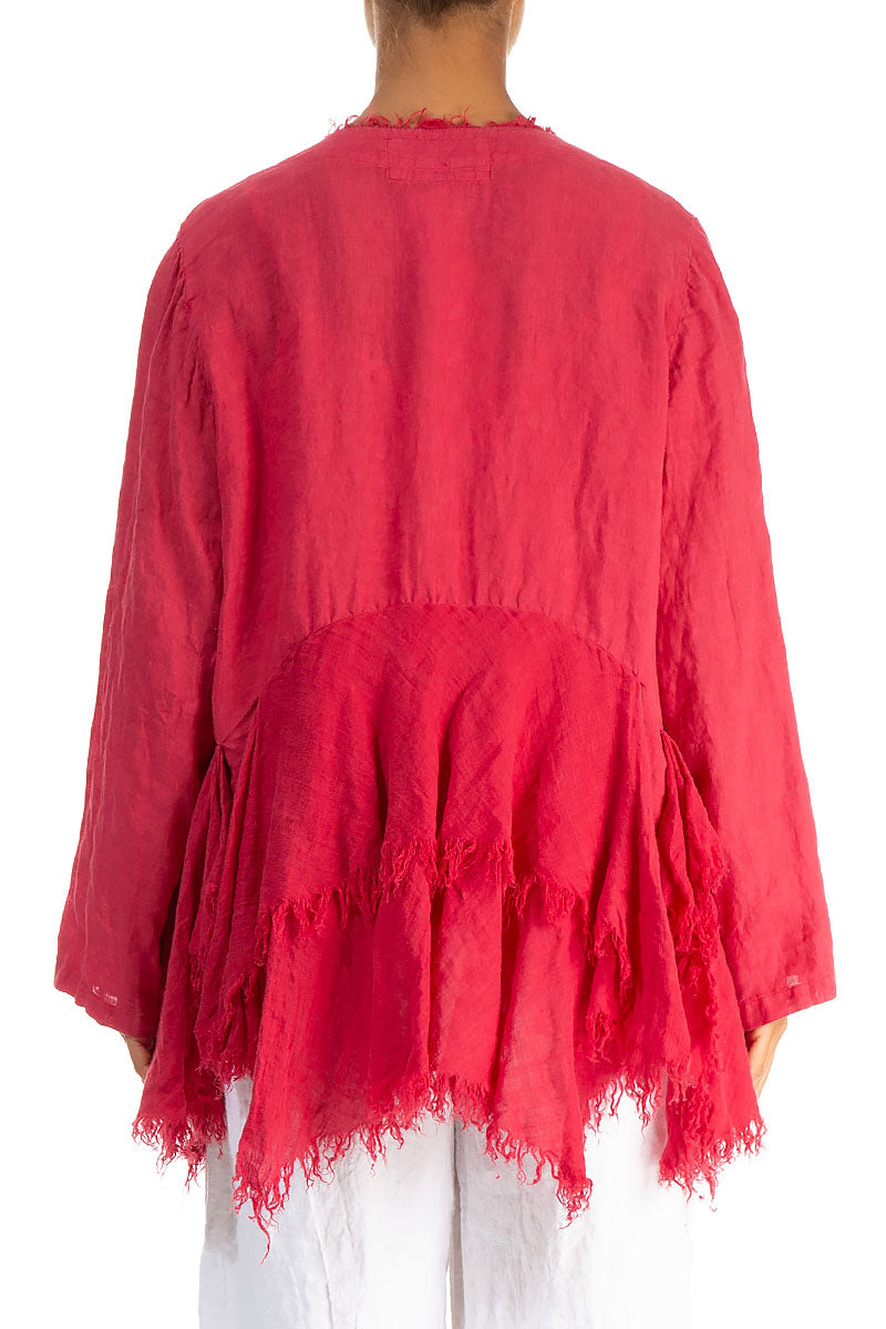 Open Fringed Raspberry Linen Jacket 2