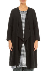 Open Front Black Linen Jacket 1