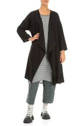 Open Front Black Linen Jacket 4