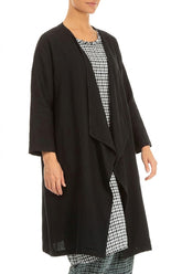 Open Front Black Linen Jacket 3