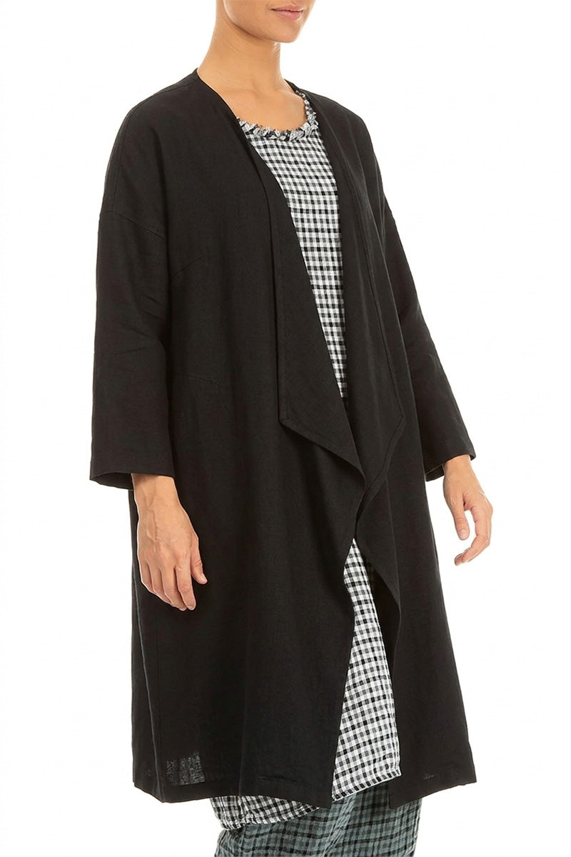 Open Front Black Linen Jacket 3