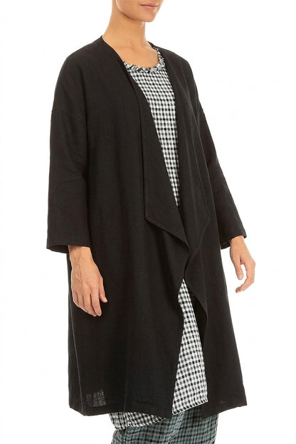 Open Front Black Linen Jacket 3