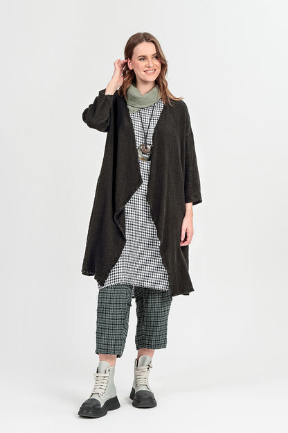 Open Front Black Textured Linen Jacket 1