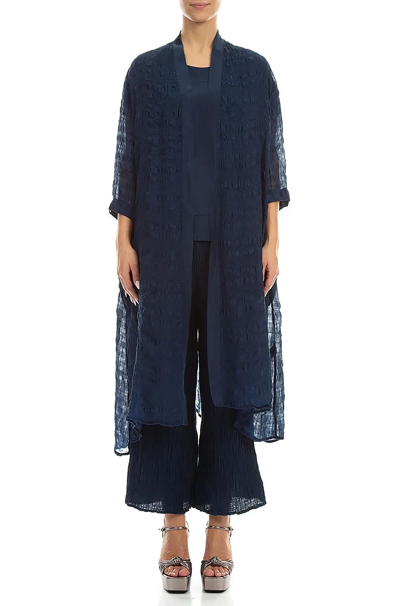 Open Front Navy Light Silk Jacket 1