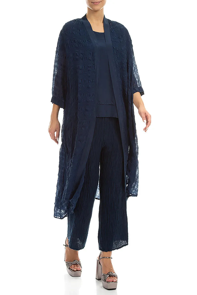 Open Front Navy Light Silk Jacket 3