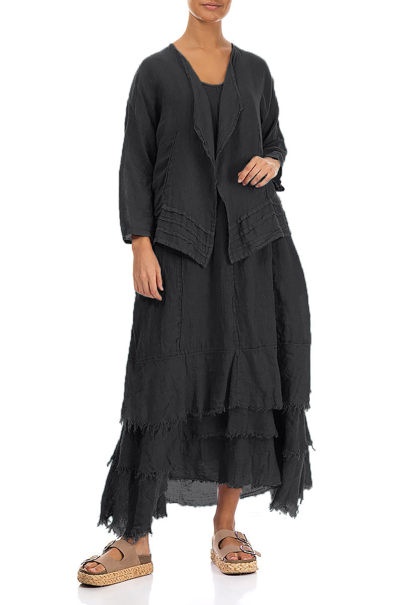 Open Graphite Gauze Linen Jacket 4