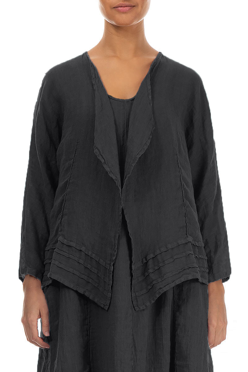Open Graphite Gauze Linen Jacket 1