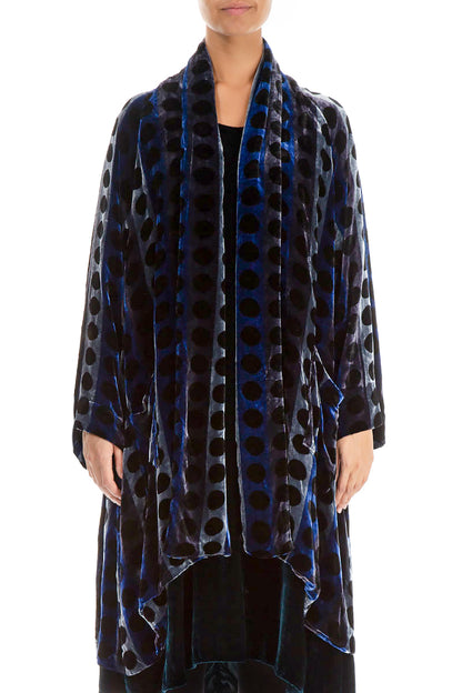 Open Patterned Blue Silk Velvet Jacket 1