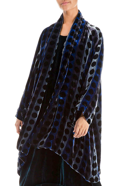 Open Patterned Blue Silk Velvet Jacket 3