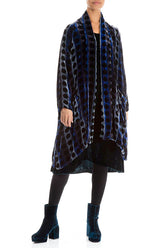 Open Patterned Blue Silk Velvet Jacket 4