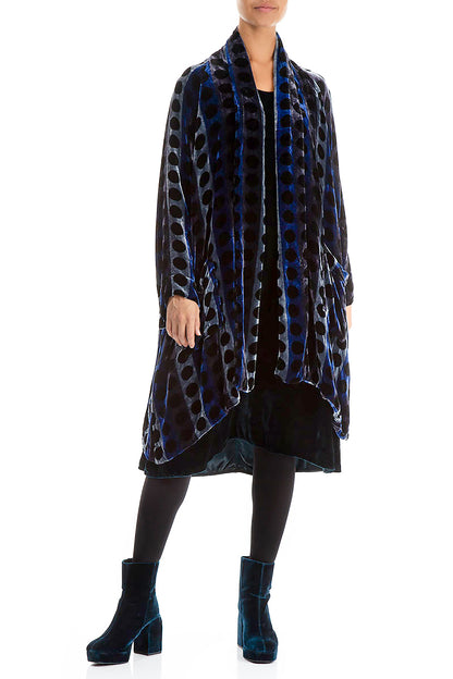 Open Patterned Blue Silk Velvet Jacket 4