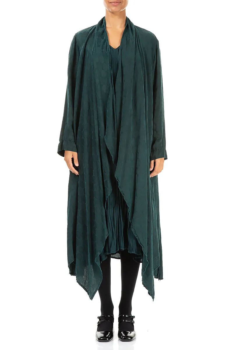 Open Peacock Rosette Textured Silk Waterfall Jacket