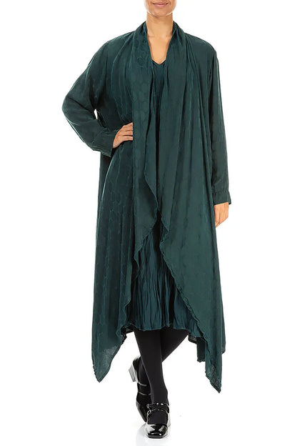 Open Peacock Rosette Textured Silk Waterfall Jacket