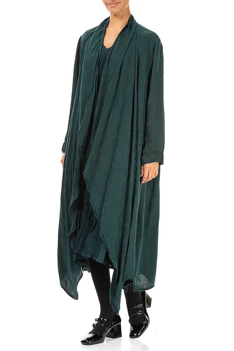 Open Peacock Rosette Textured Silk Waterfall Jacket