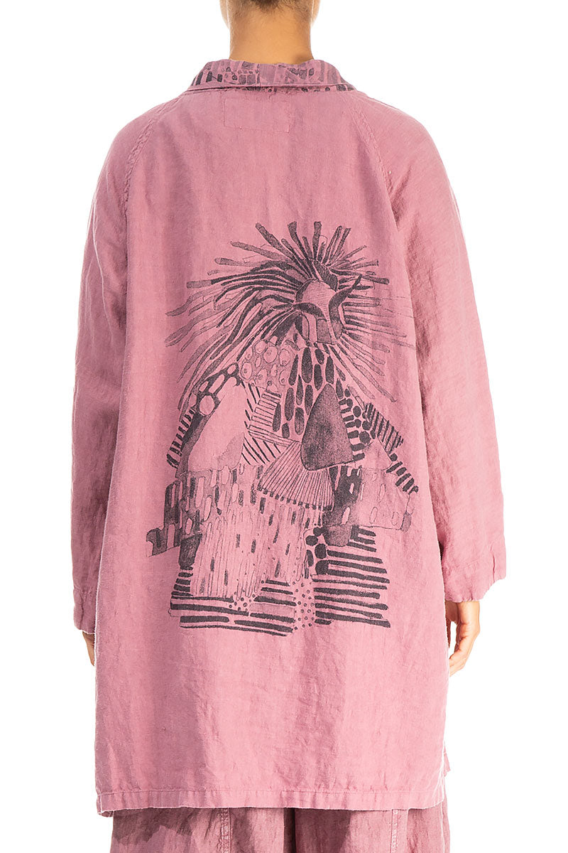 Open Printed Back Mauve Taupe Linen Jacket 2