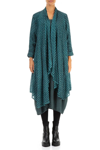 Open Textured Teal Silk Rayon Jacket 1