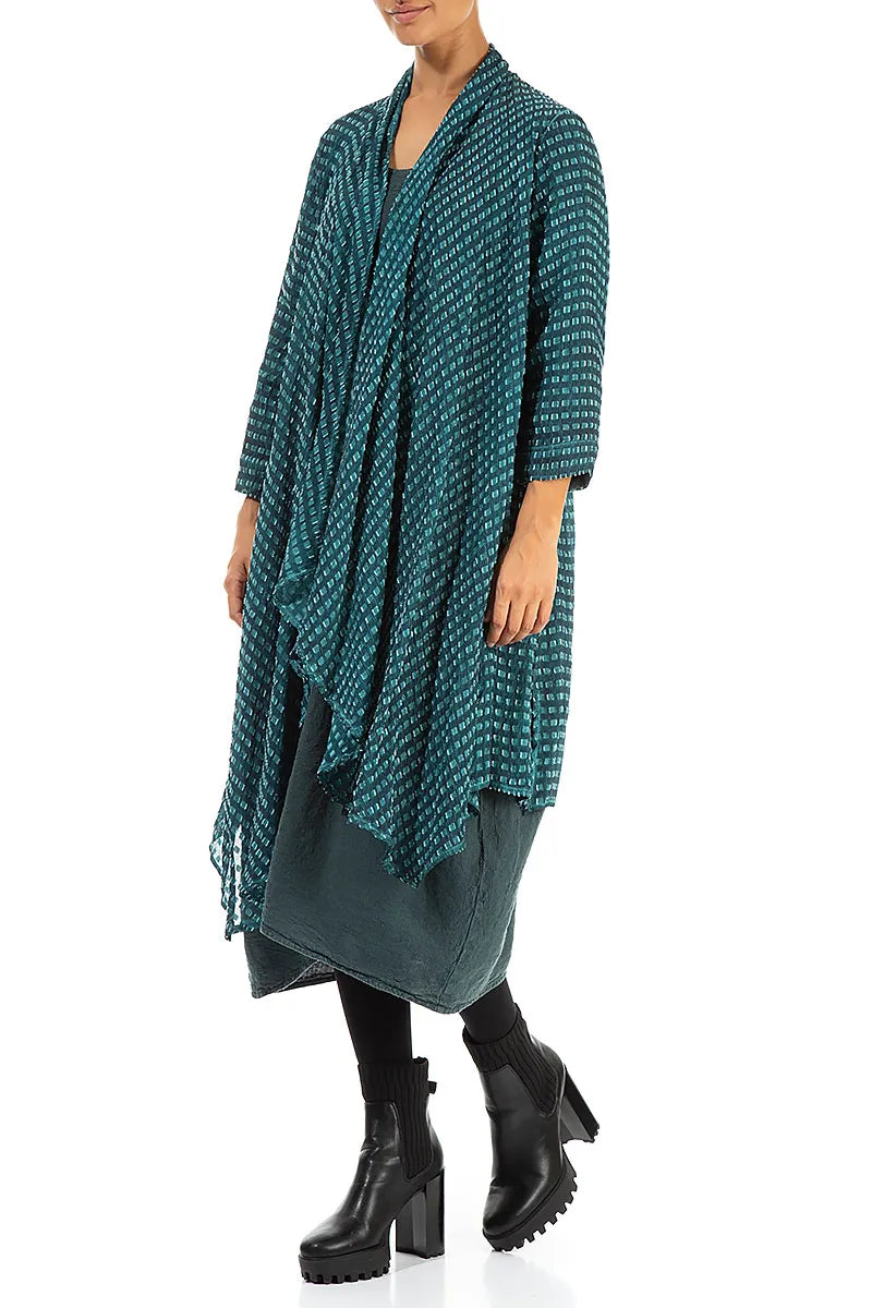 Open Textured Teal Silk Rayon Jacket 3