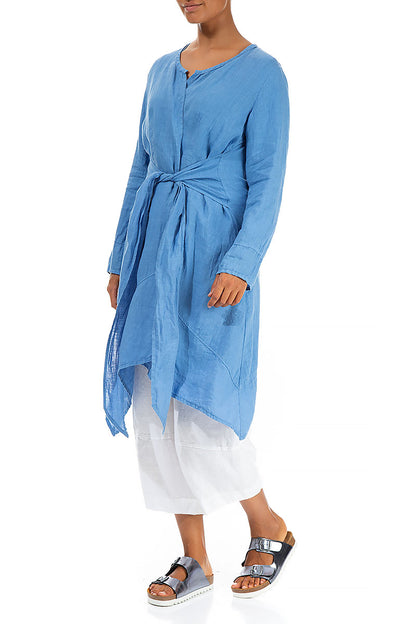 Open Tie Up Cornflower Linen Jacket 3