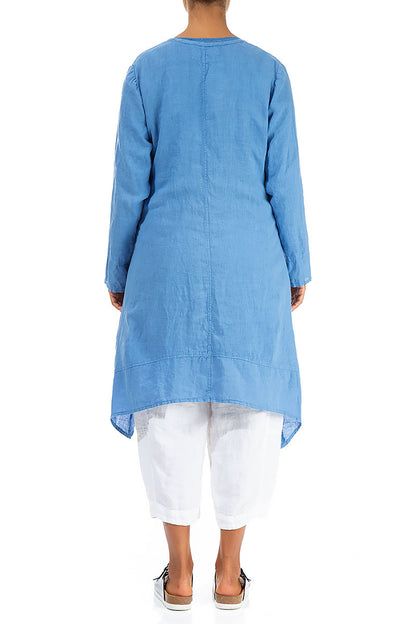 Open Tie Up Cornflower Linen Jacket 2