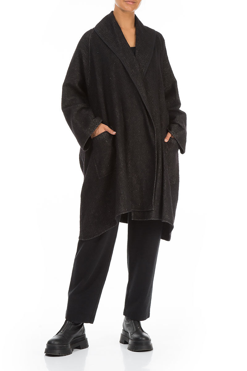 Open Type Dark Grey Wool Linen Jacket 4