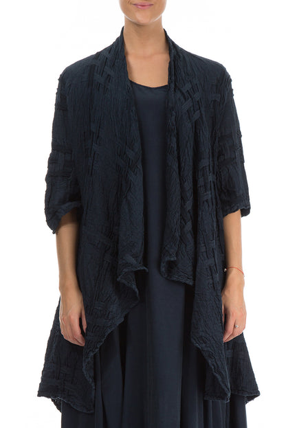 Veste en lin bleu marine foncé à texture tissée ouverte