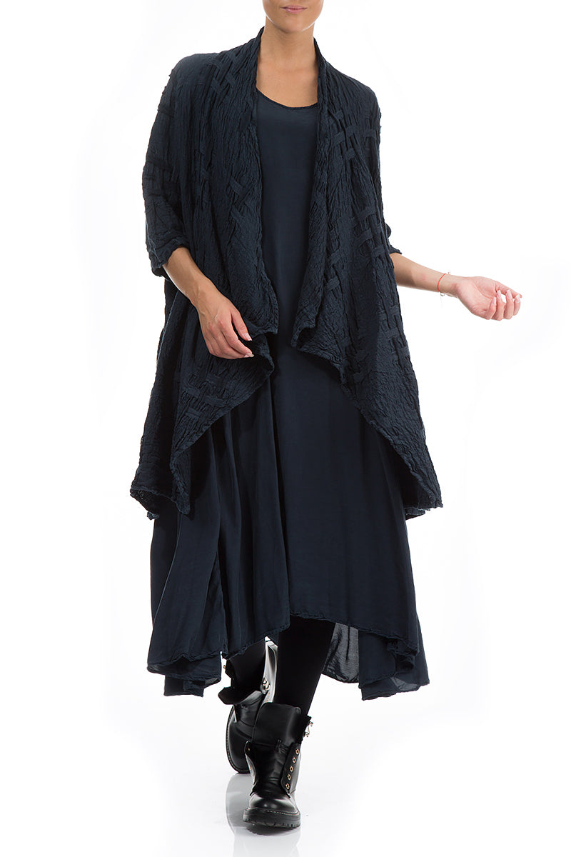 Veste en lin bleu marine foncé à texture tissée ouverte