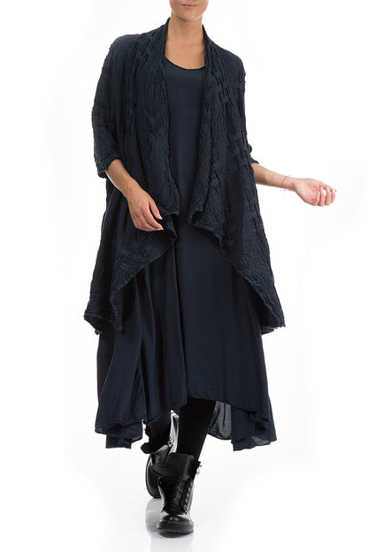 Veste en lin bleu marine foncé à texture tissée ouverte