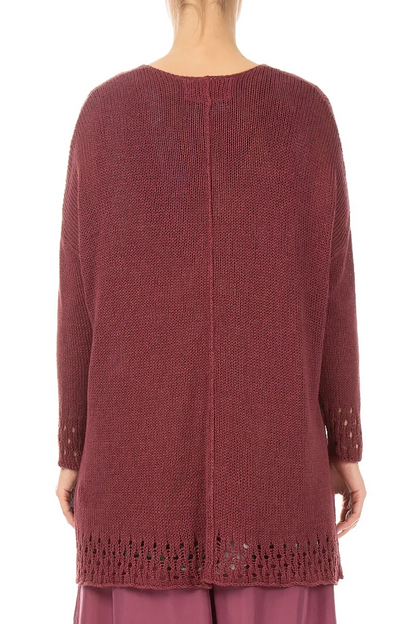 Openwork Hem Antique Ruby Linen Jumper 2