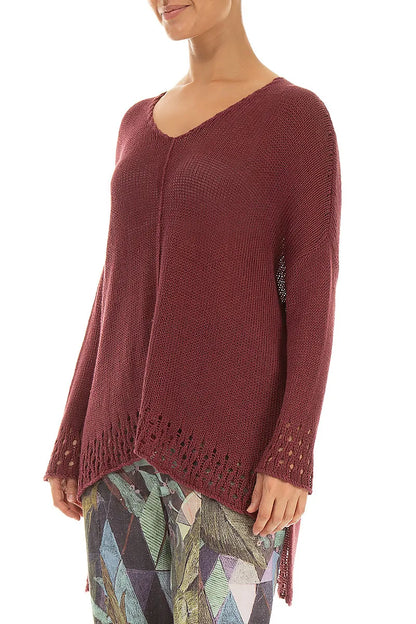 Openwork Hem Antique Ruby Linen Jumper 3