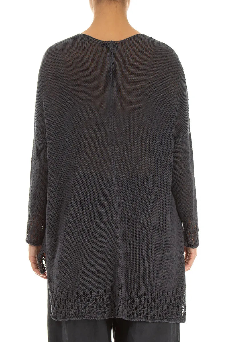 Pull en lin graphite à ourlet ajouré
