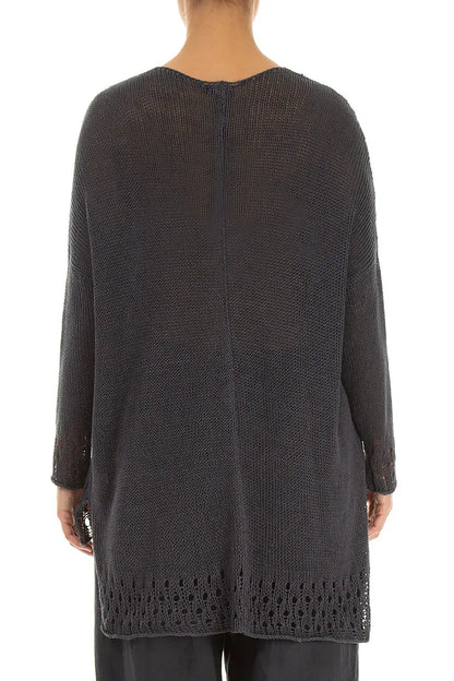Pull en lin graphite à ourlet ajouré