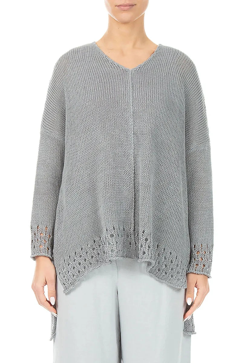 Openwork Hem Grey Linen Jumper