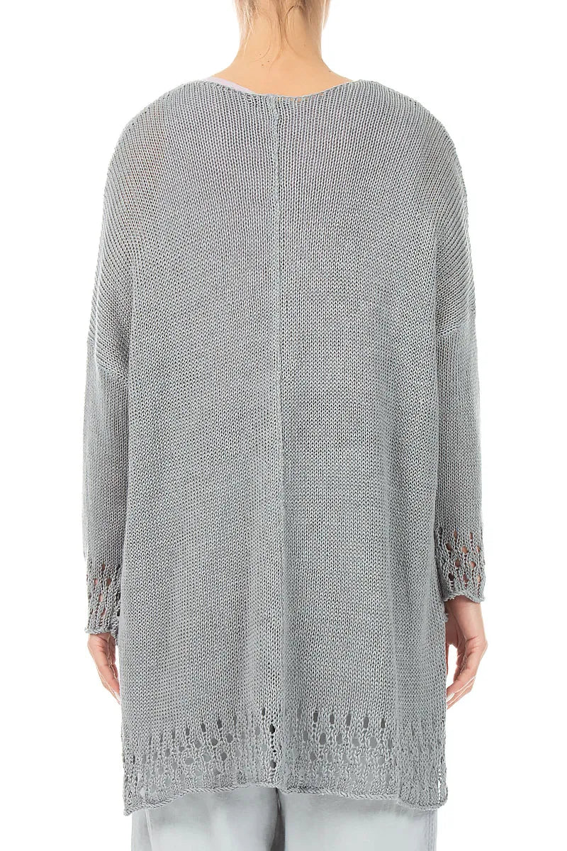 Openwork Hem Grey Linen Jumper