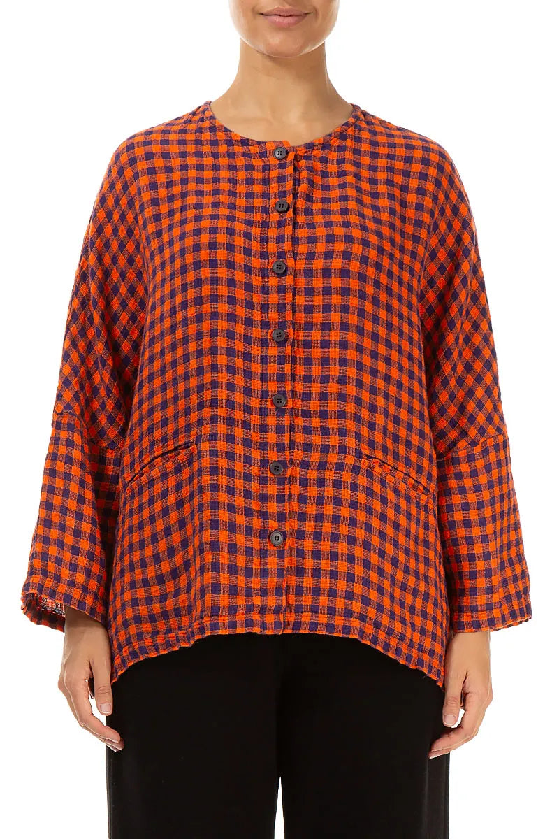 Orange Check Linen Jacket Blouse