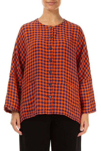 Orange Check Linen Jacket Blouse